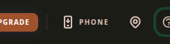 Close-up of the desktop header's right-side icons: the Upgrade button, the Phone Metadata button (highlighted, icon plus a small "Phone" label), the Mobile GPS Logger icon, and the help icon.