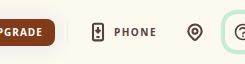 Close-up of the desktop header's right-side icons: the Upgrade button, the Phone Metadata button (highlighted, icon plus a small "Phone" label), the Mobile GPS Logger icon, and the help icon.